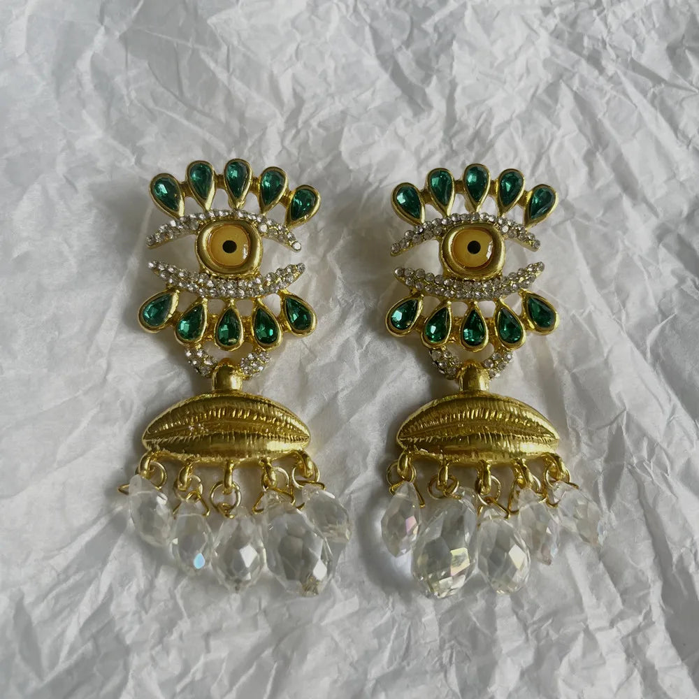 Baroque Style Vintage Metal Eyes Design Dangle Earrings