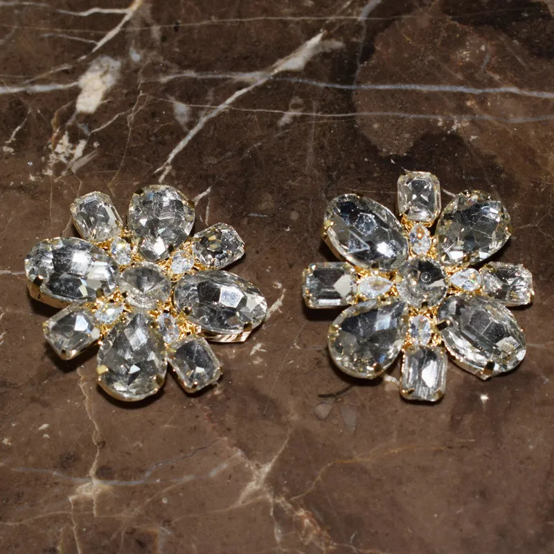 Area Crystal Flowers Big Earrings