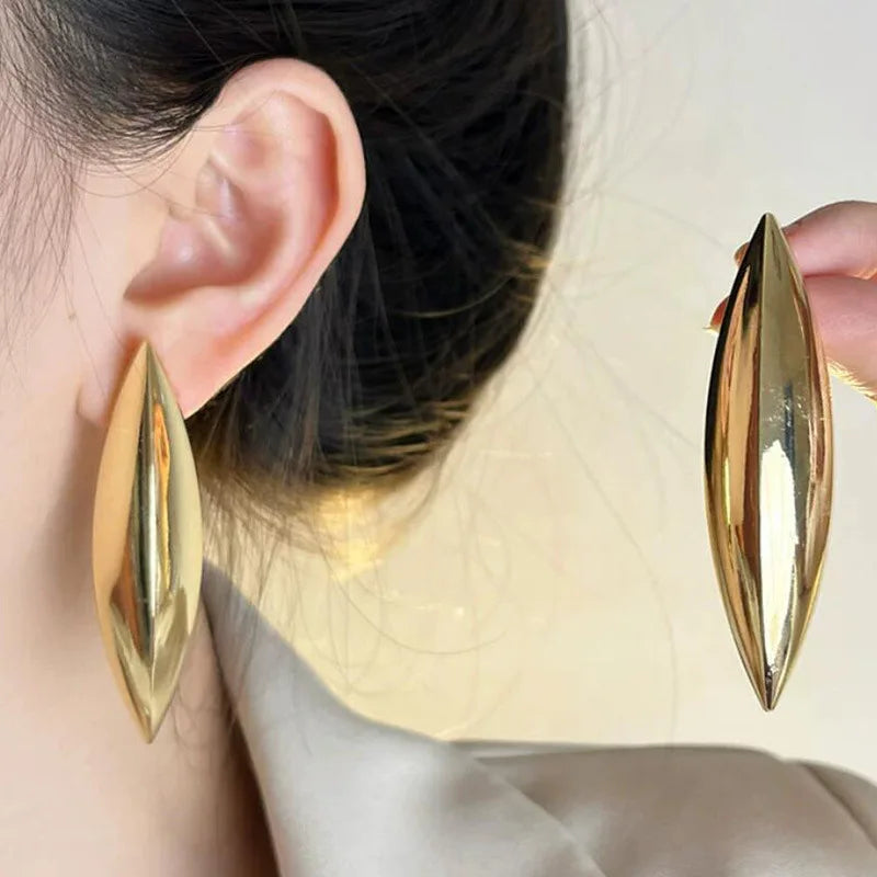 Statement Metal Conical Smooth Plain Long Stud Earrings