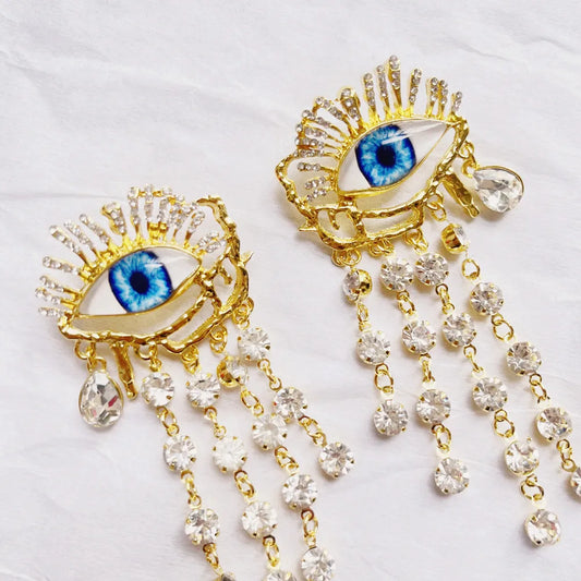 Golden Eyes Chain Crystal Dangle Earrings Schiaparelli