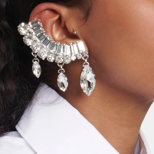 Crystal Droplet Pendant Ear Clip Earrings