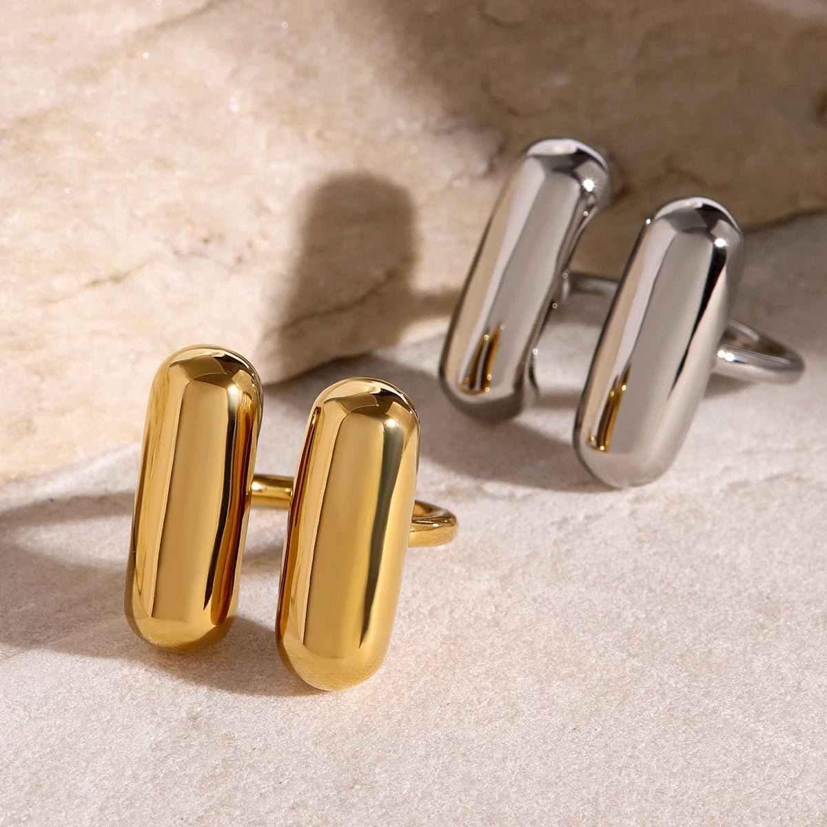 Geometric Adjustable 18K Gold Plated Rings