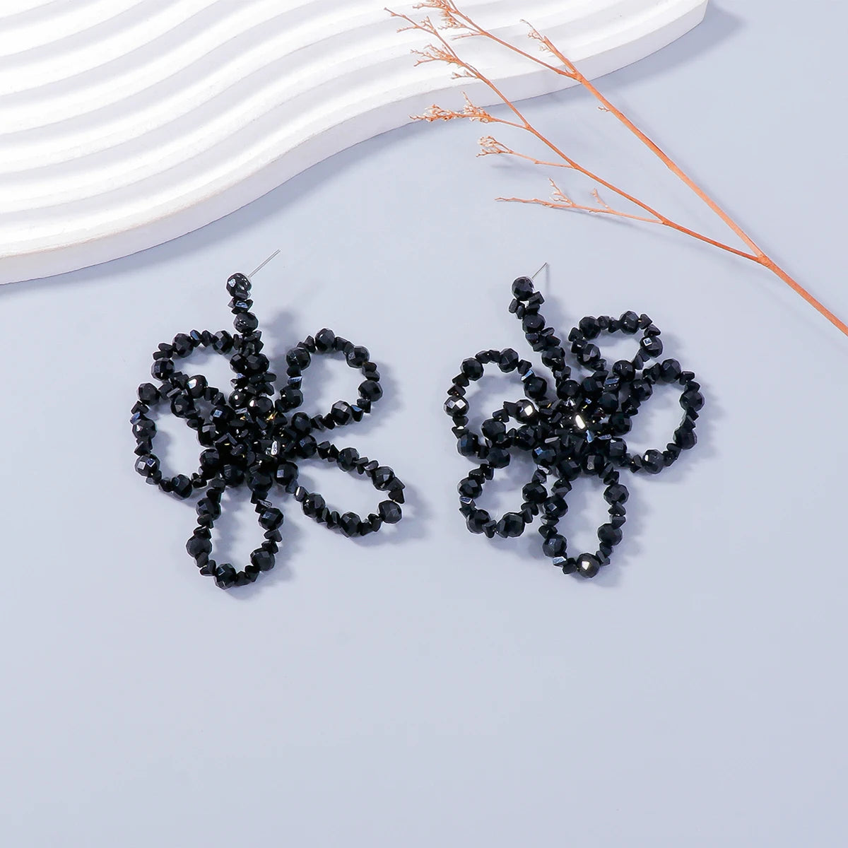 Handmade Beads Red Flower Drop Earrings