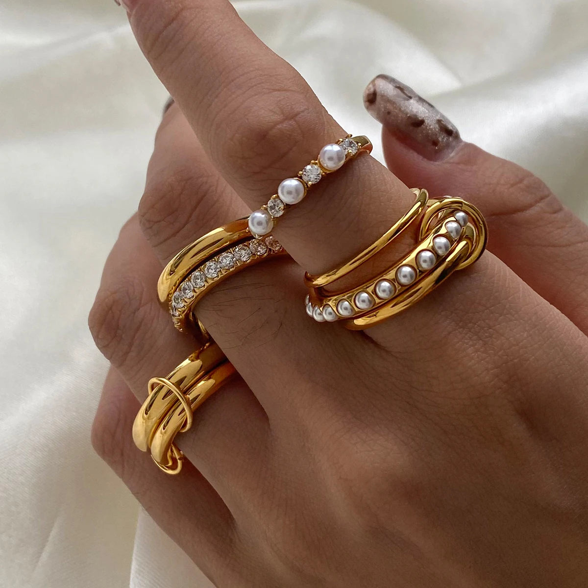 Gold Plated Statement Interlocking Ring Stackable