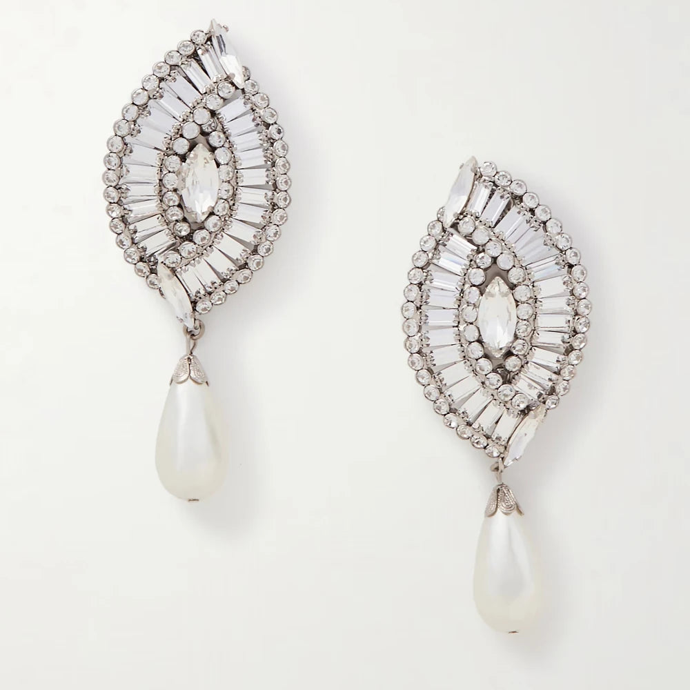 Rhinestone Geometric Pearl Ear Clip Earrings