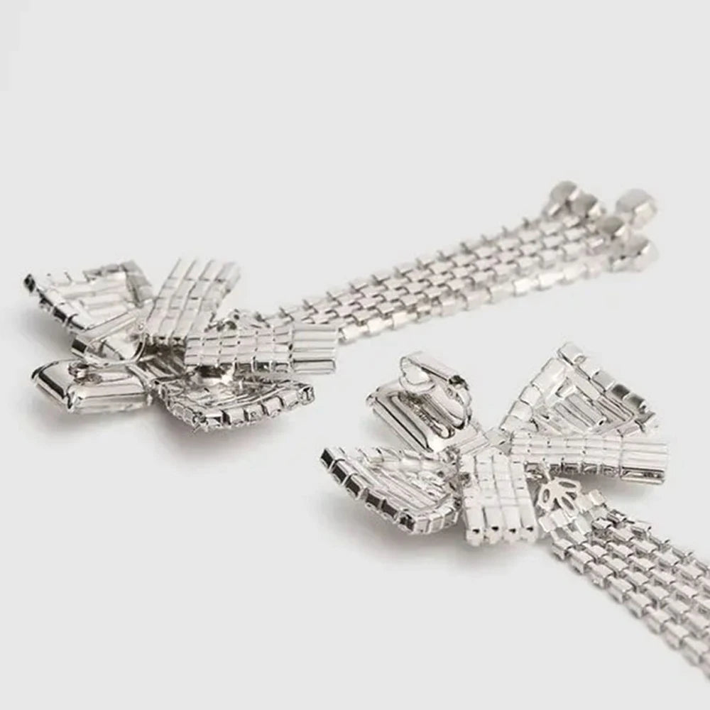 Statement Bow Rhinestone Clip Earrings
