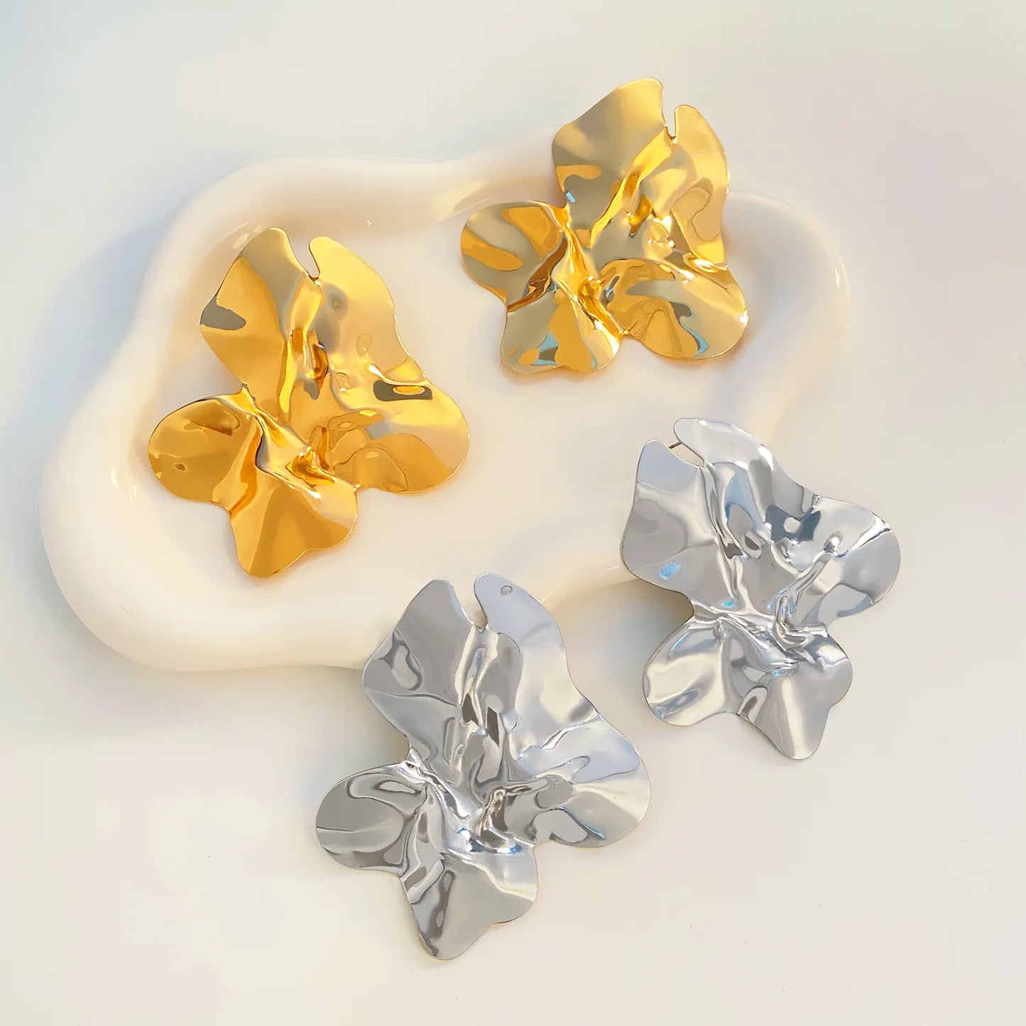 Large Statement Flower Metal Irregular Stud Earrings