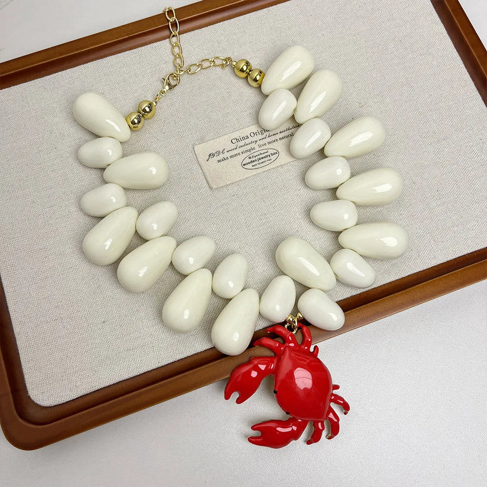 Chunky Beaded Crab Pendant Necklace