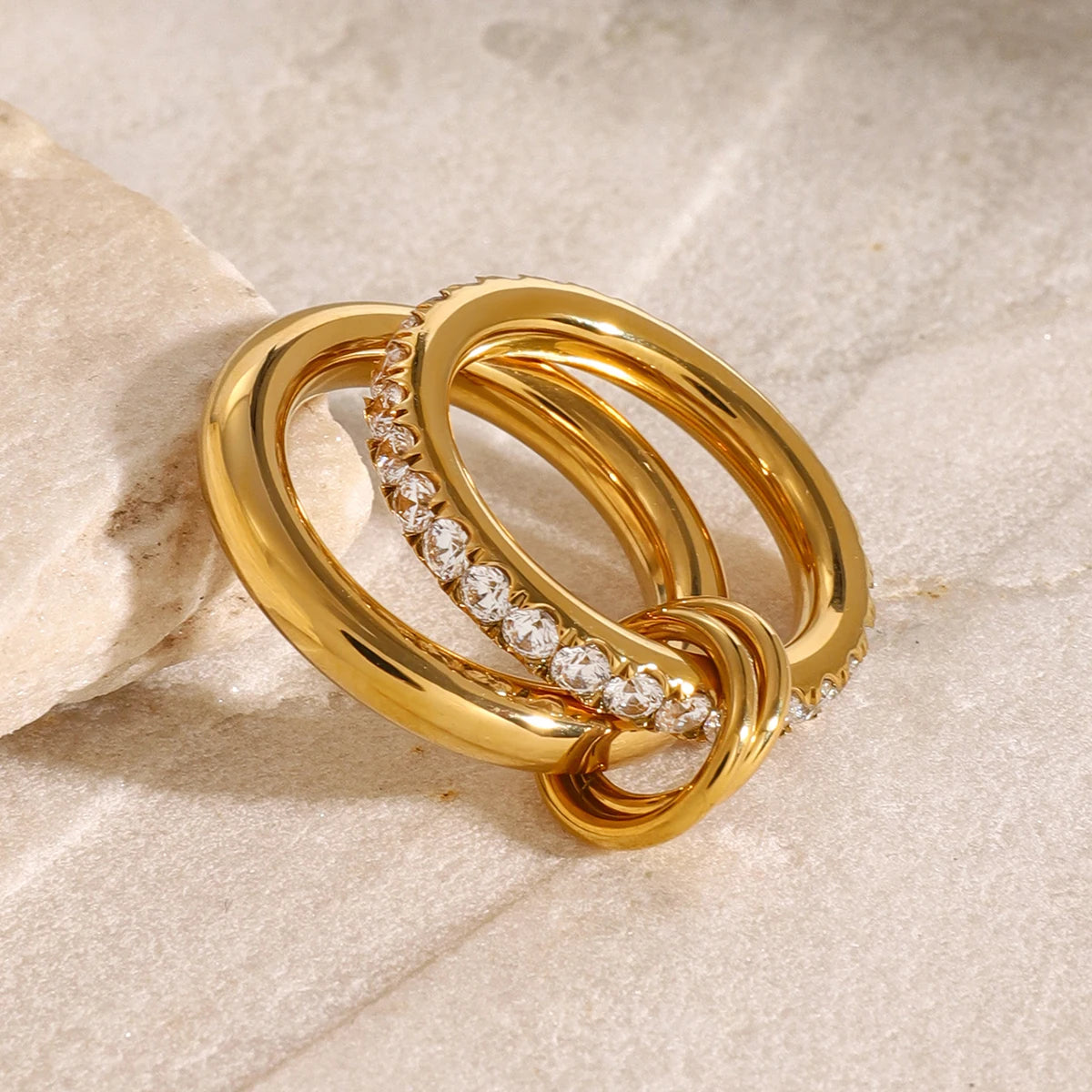 Gold Plated White Cubic Zirconia Double Layer Ring