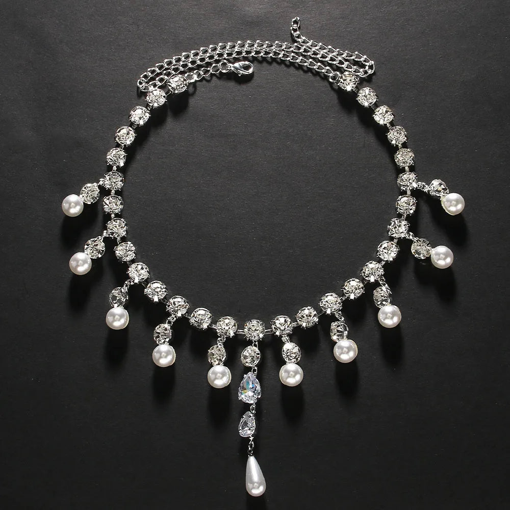 Rhinestone Pearl Necklace