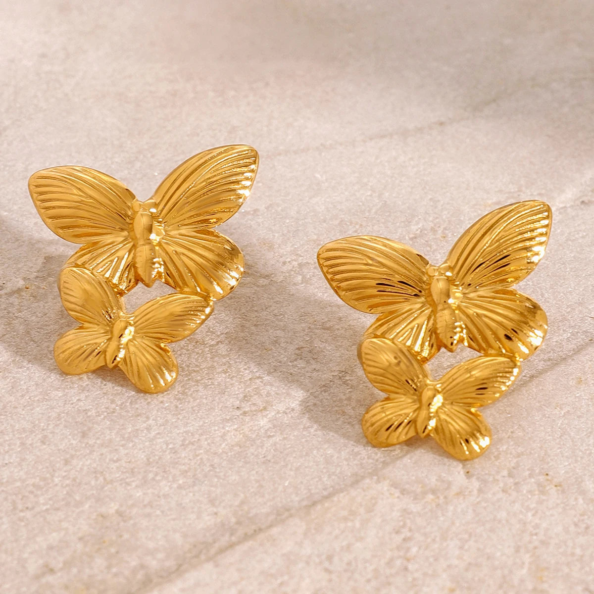 Gold Plated Stainless Steel Butterfly Drop Earrings