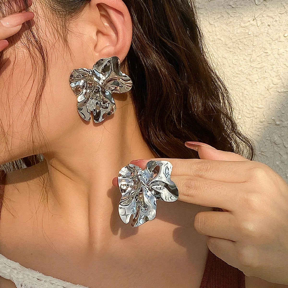 Large Statement Flower Metal Irregular Stud Earrings