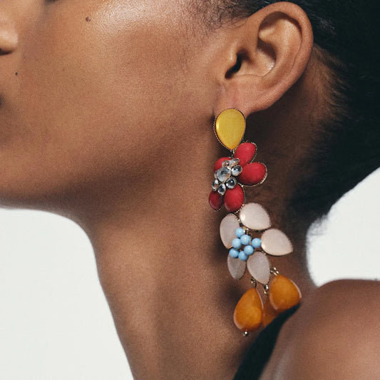 Flower Resin Stones Dangle Earrings