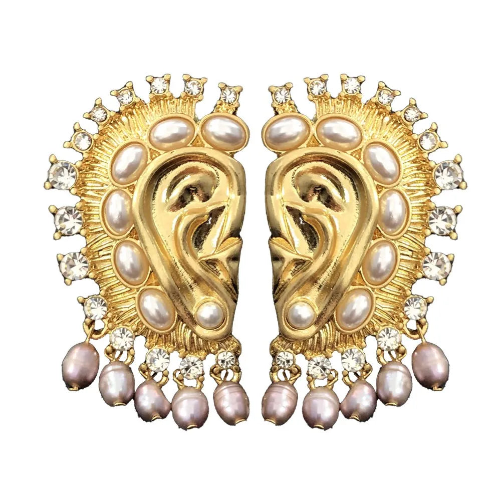 Surrealist Schiaparelli Style Earrings Ear Shaped With Pearl