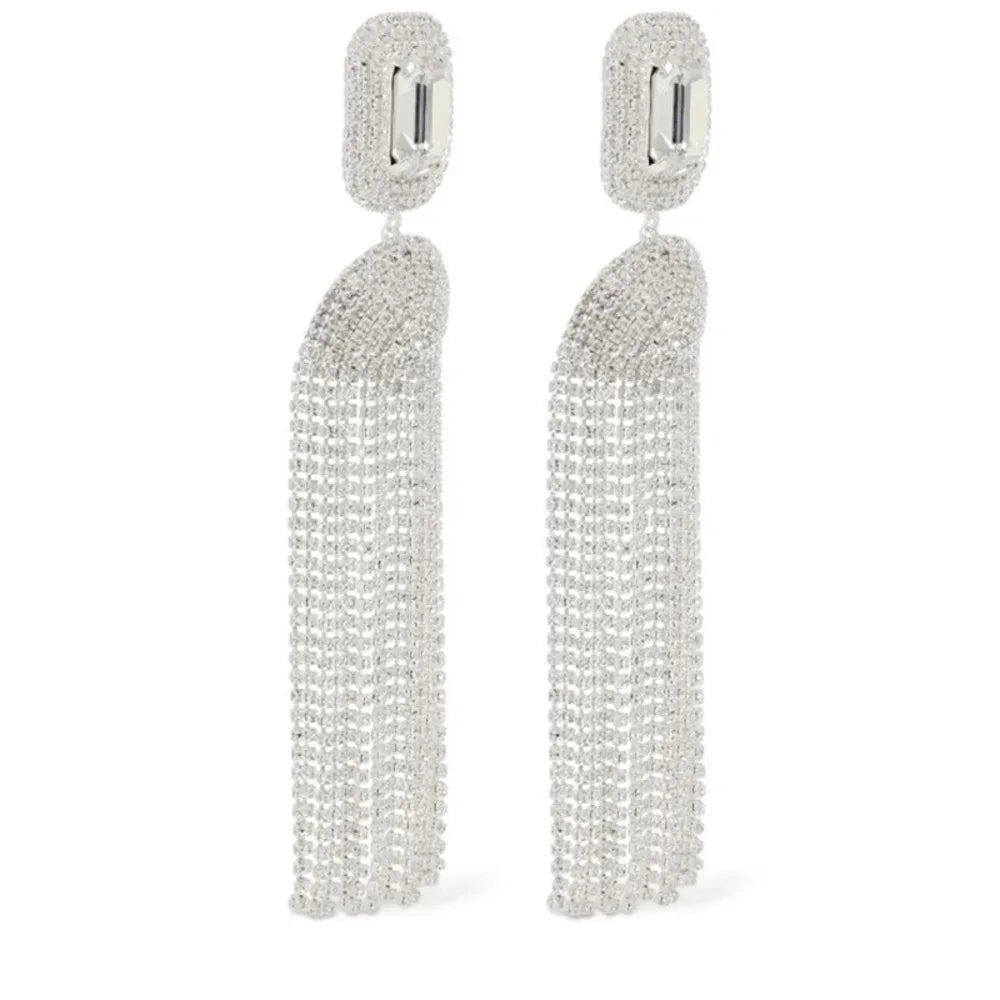 Statement Rhinestone Oversized Tassel Earrings Long Pendant