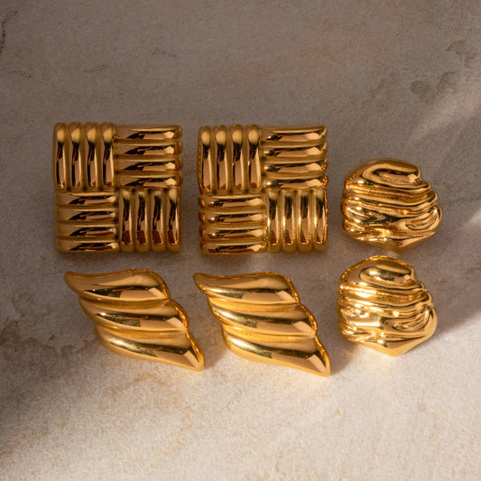 18K Gold Plated Vintage Style Stainless Steel Stud Earrings