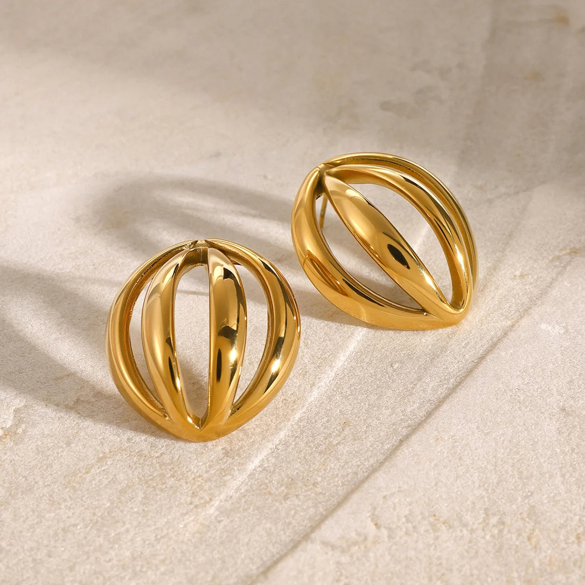 Stainless Steel 18K Gold Plated Cage Earrings