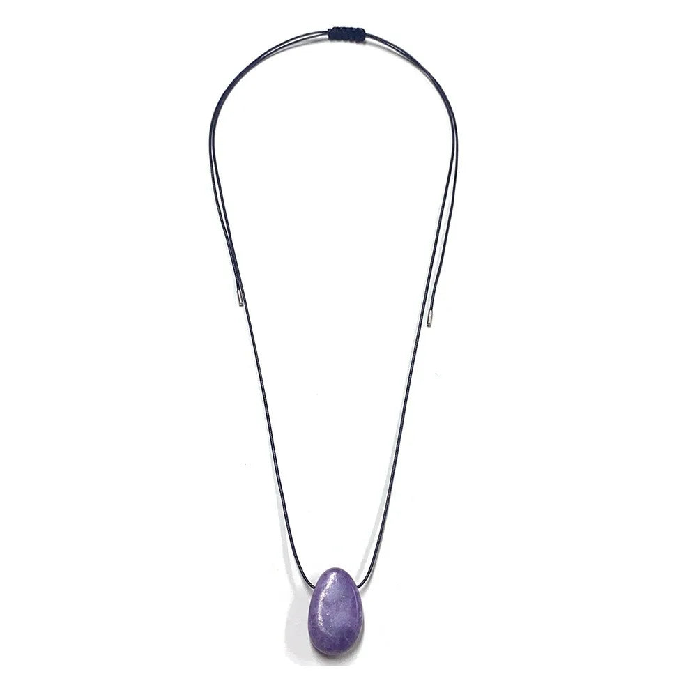 Minimalist Stone Pendant Necklace Adjustable Black Rope