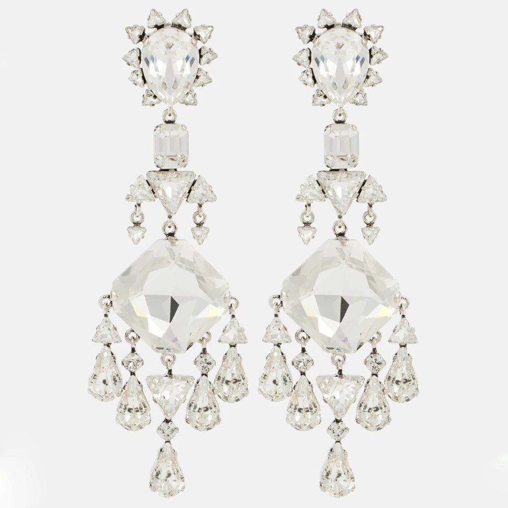 Chandelier Rhinestone Crystal Clip on Earrings