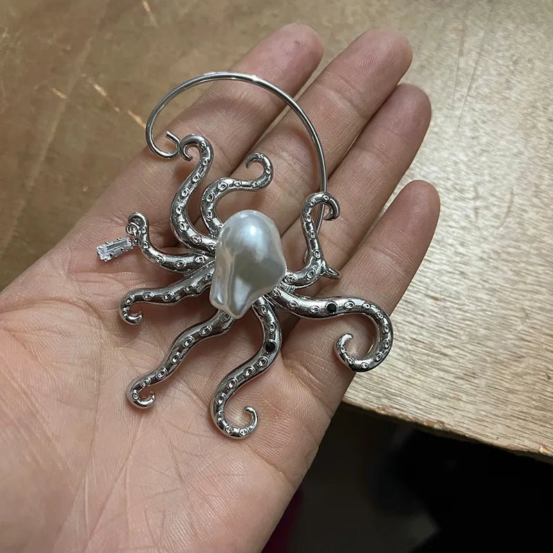 Big Baroque Pearl Octopus Earrings