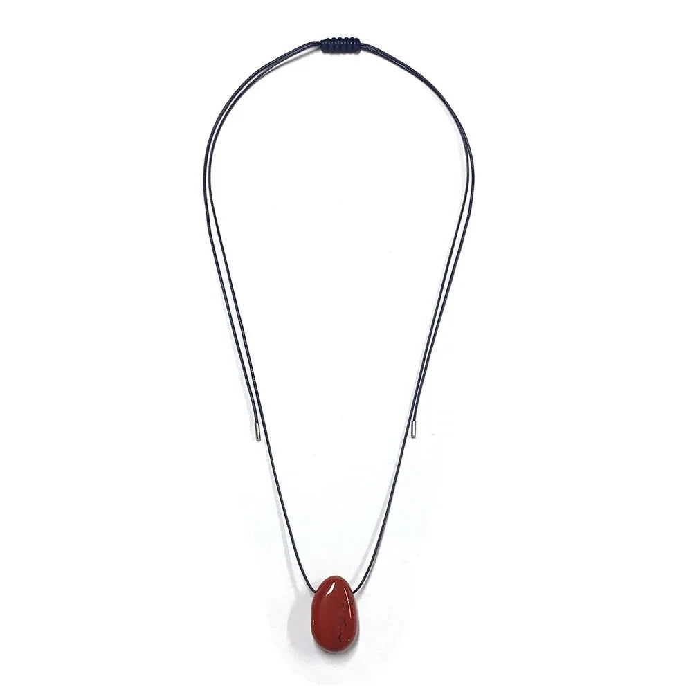 Minimalist Stone Pendant Necklace Adjustable Black Rope