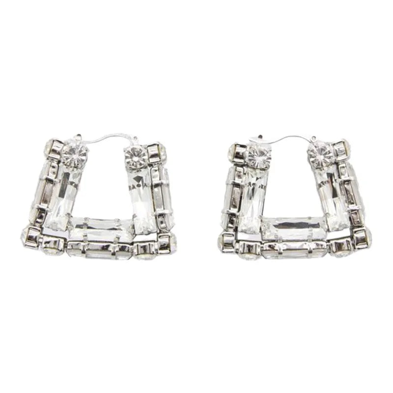 Statement Large Crystal Square Hoop Earrings