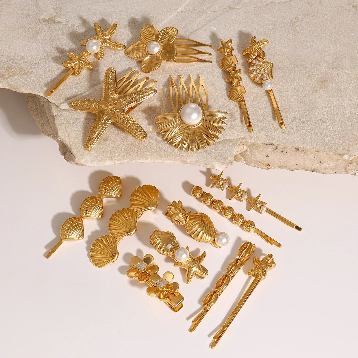 Sea Inspired Gold Plated Hair Accessories