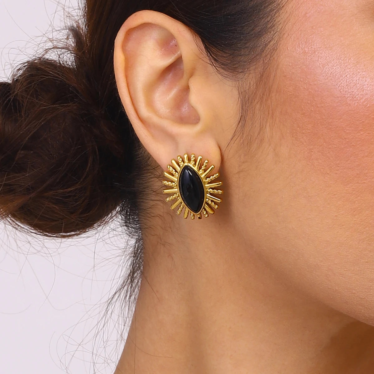 Black Stone Gold Plated Earrings