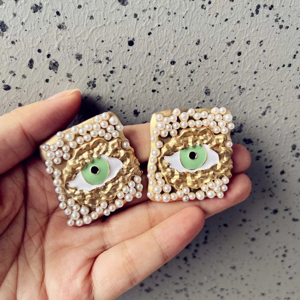 Vintage Schiaparelli Eyes Geometric Stud Earrings For Women Fashion Jewelry