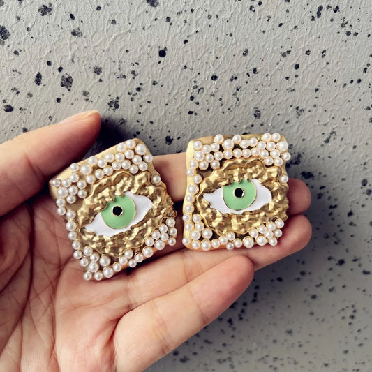 Surrealist Baroque Vintage Eyes Geometric Stud Earrings