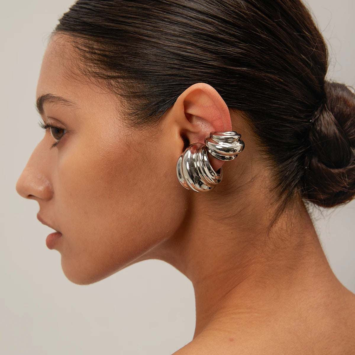 Chunky Silver Stainless Steel Ear Cuff Set