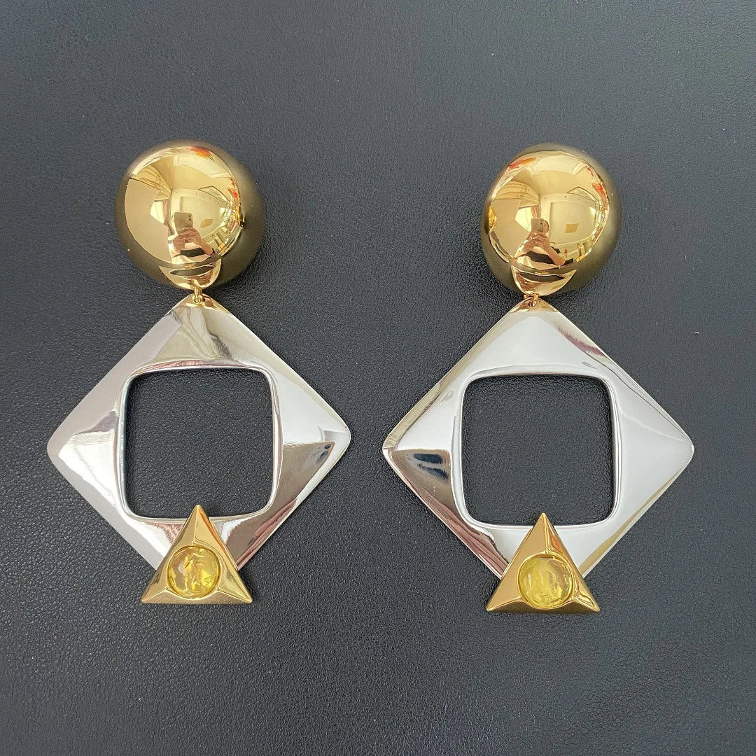 Chunky Glossy Metal Square Geometric Large Earrings