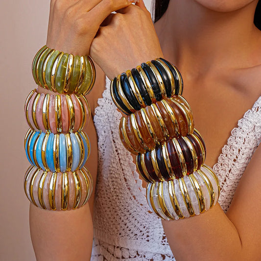 Statement Resin Beaded Elastic Wide Bangles