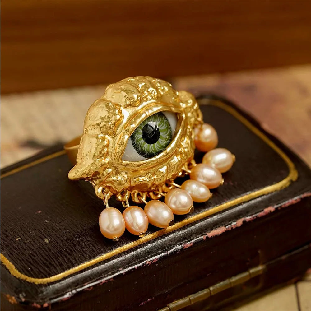 Vintage Eyes of Evil Earring Ring Personalized Tassels Pearl Schiaparelli