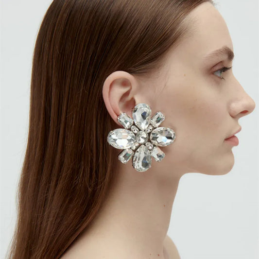 Area Crystal Flowers Big Earrings