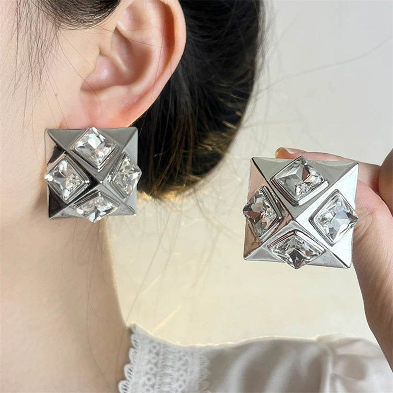 Geometric Zircon Square Chunky Earrings