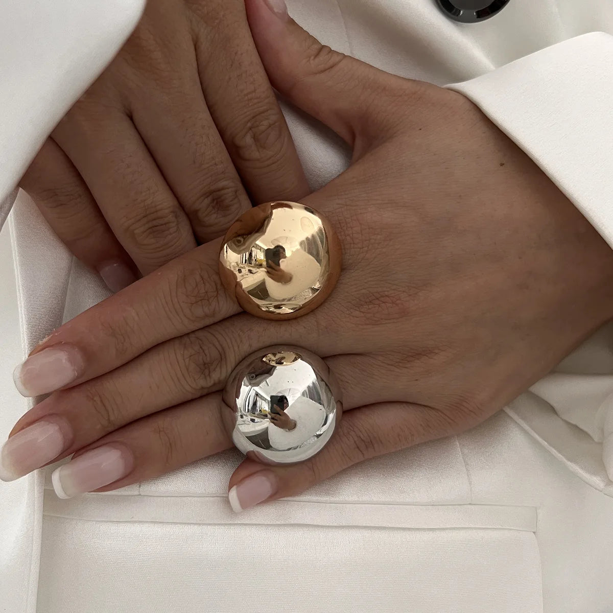 Statement Chunky Geometric Wide Open Adjustable Rings
