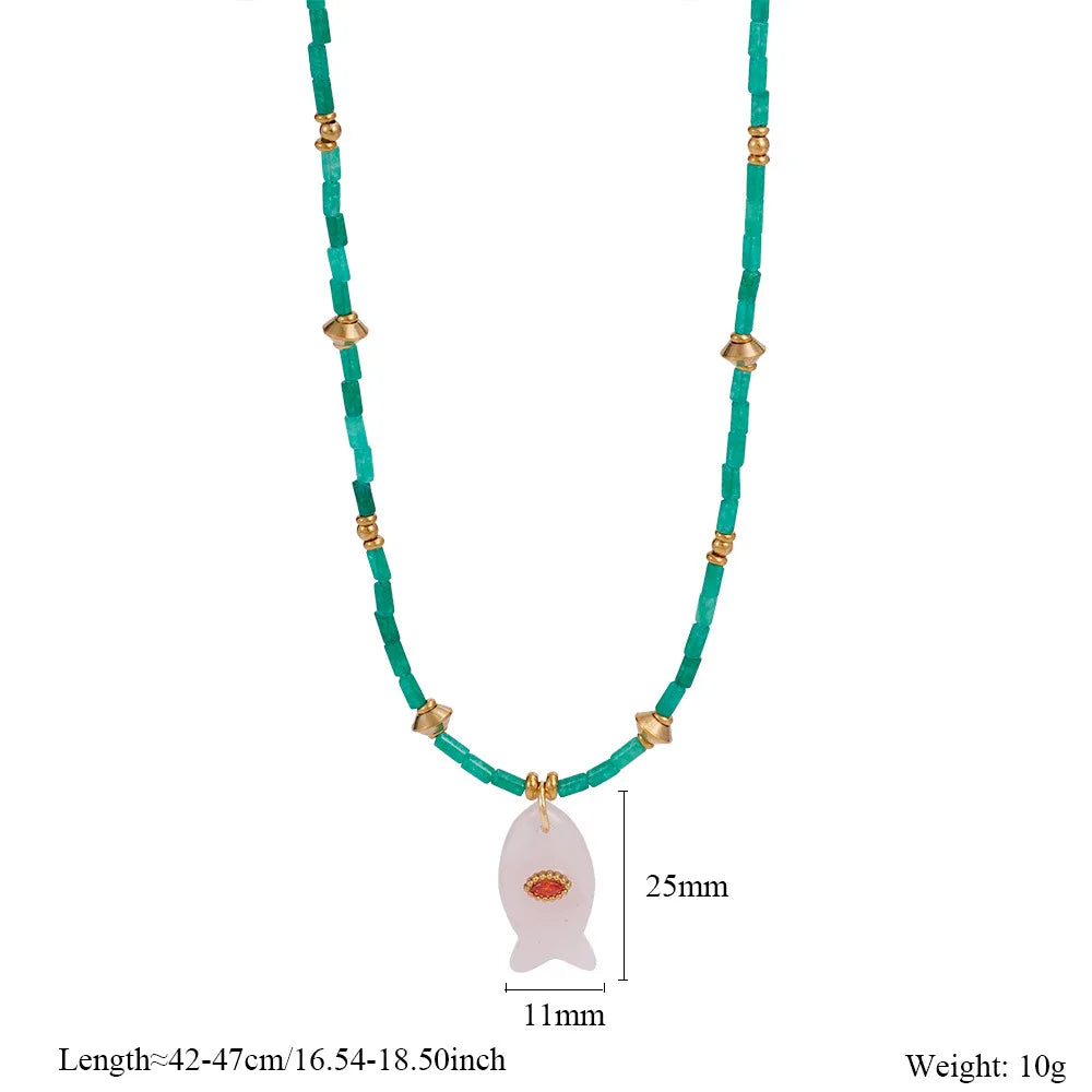 Natural Stone Beaded Fish Necklaces
