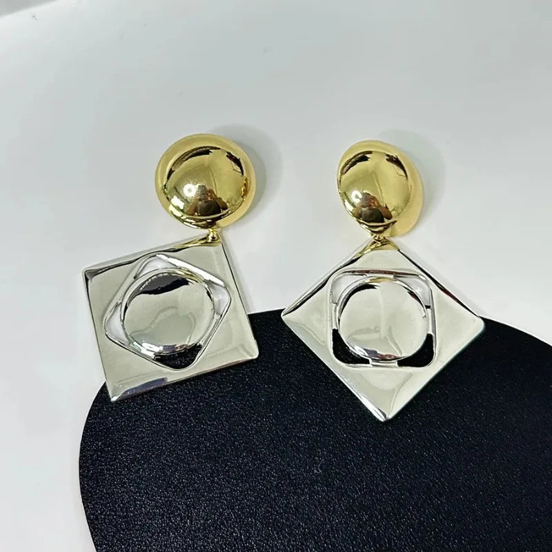 Chunky Glossy Metal Square Geometric Large Earrings