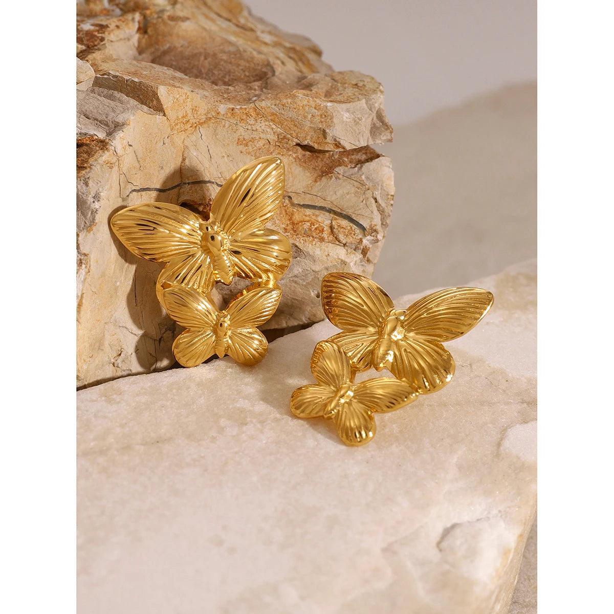 Gold Plated Stainless Steel Butterfly Drop Earrings