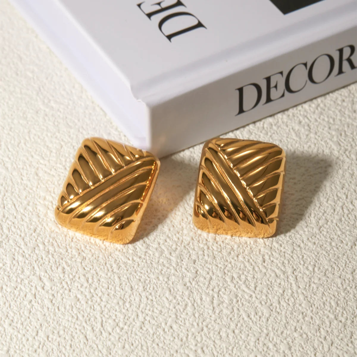 18k Gold Plated Delicate Stainless Steel Square Shaped Braided Earrings