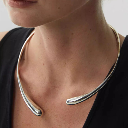 Geometric Droplet Metal Opening Choker Necklace