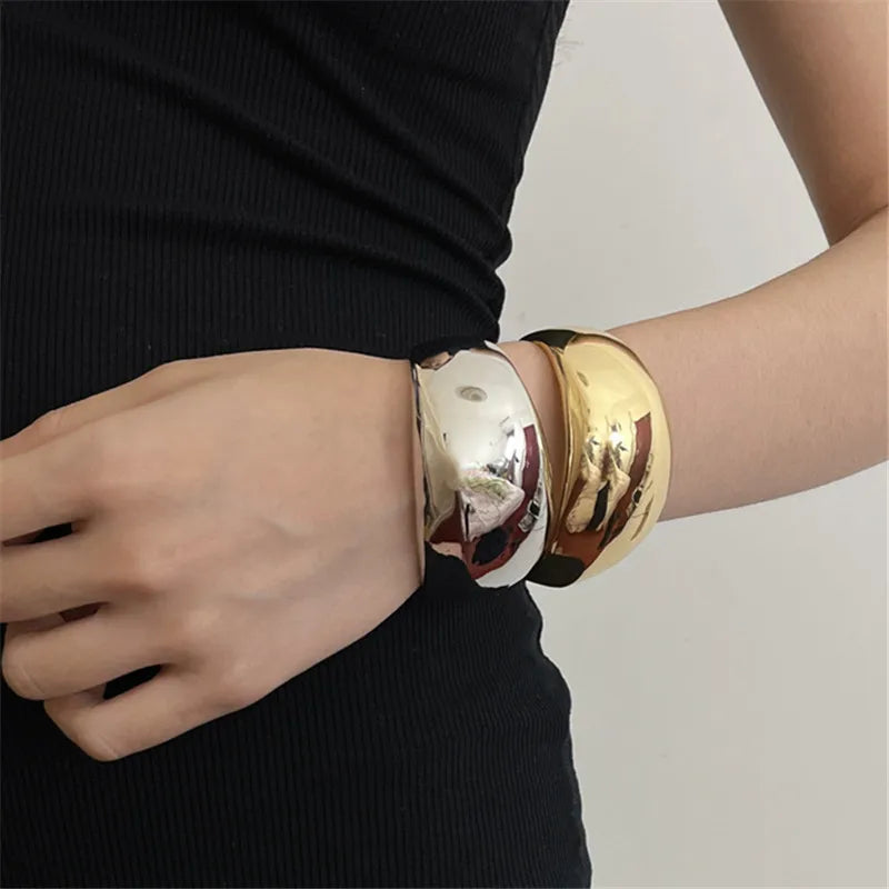 Stainless Steel Gold Bangle Curved Open Bracelets