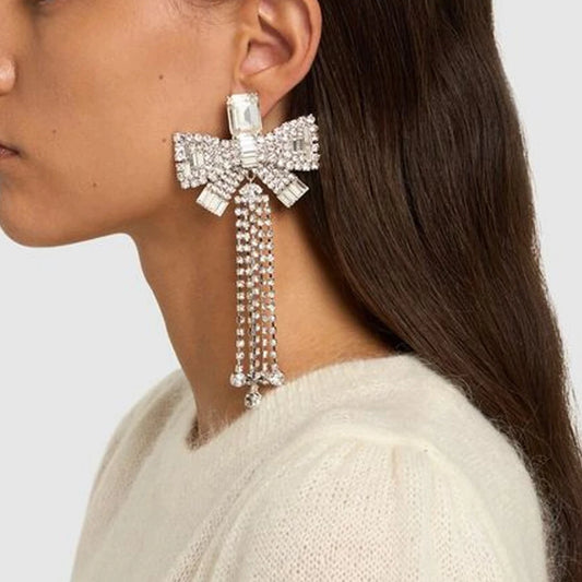 Statement Bow Rhinestone Clip Earrings