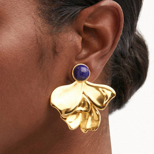 Flower Turquoise Irregular Earrings 18K Gold Color Plated