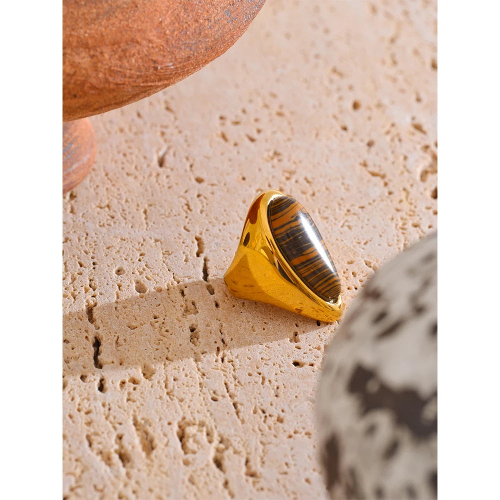 Tiger Stone Golden Ring 18K Gold Plated Ring
