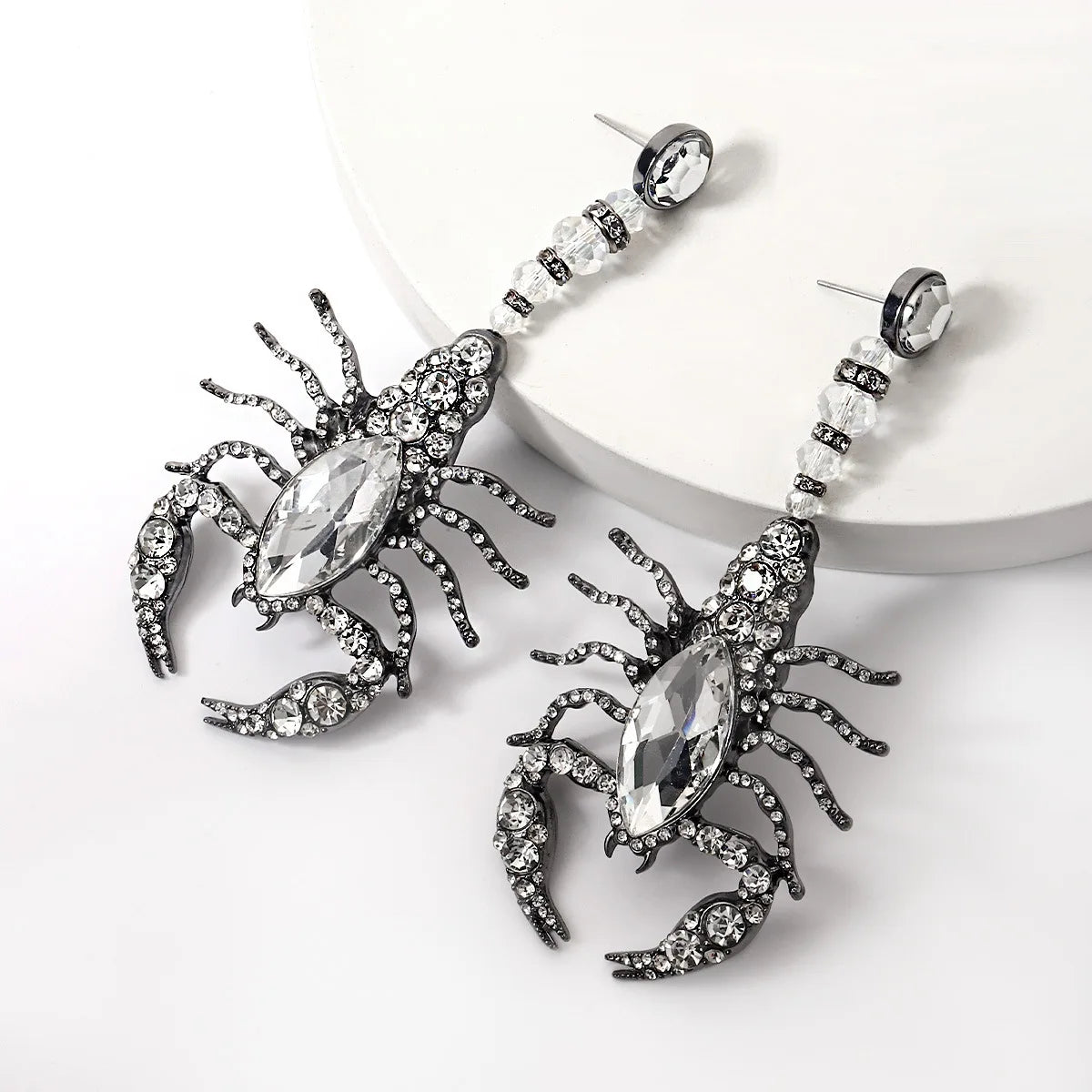 Scorpion Pendant Earrings With Rhinestones