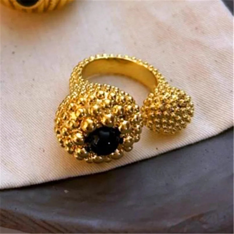 Retro Style Open Ring Agate Natural Stone Brass