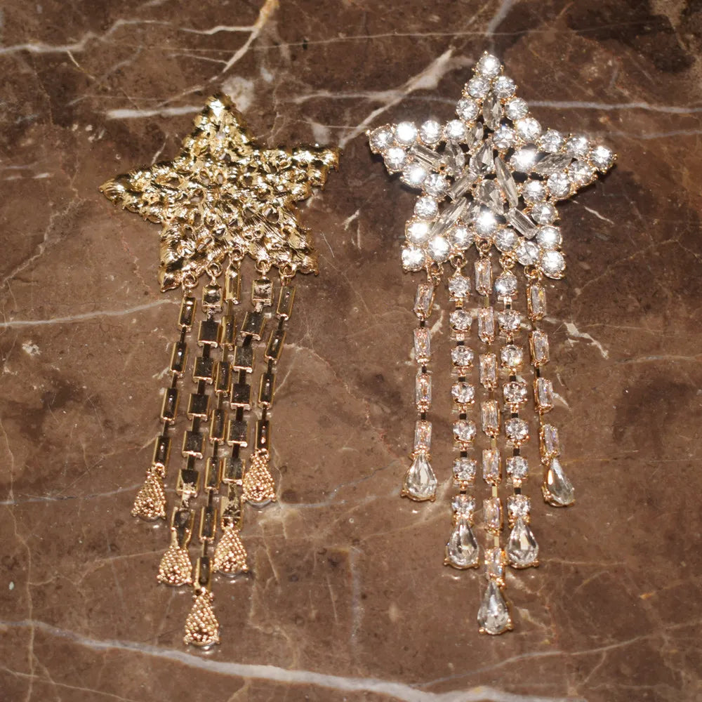 Crystal Star Tassel Dangle Earrings