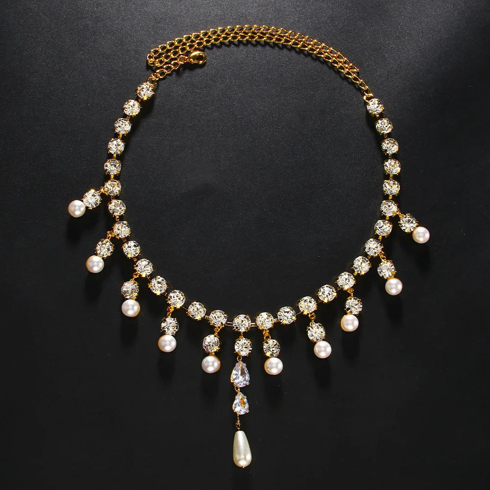 Rhinestone Pearl Necklace